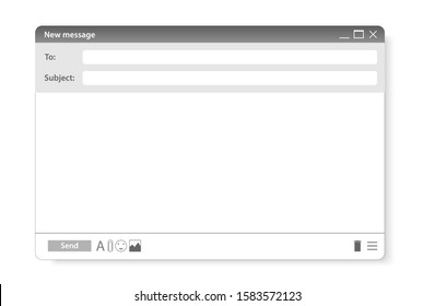 Modern website email page. Site form send element. Creative graphic browser frame for online post correspondence. E mail letter message for laptop or computer business communication