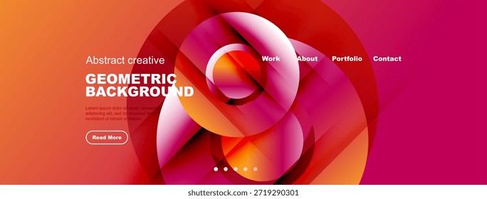 Modern website header design. Abstract shapes, vibrant colors, text elements present. Clean layout, professional aesthetic.