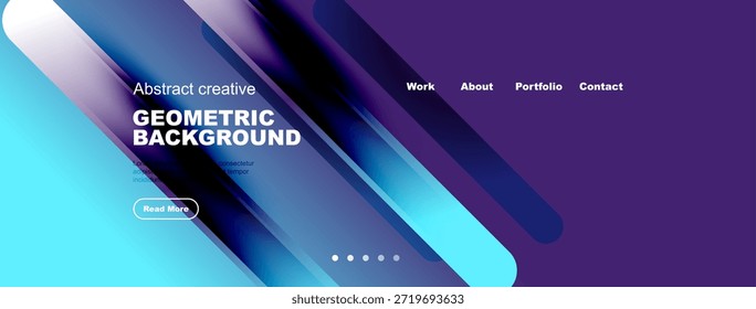 Modernes Design von Website-Headern. Abstrakte Formen, lebendige Farben, Textelemente vorhanden. Navigationsmenü sichtbar, Schaltfläche inklusive.