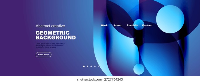 Diseño moderno de cabecera de Sitio web. Formas Abstractas, tonos azules vibrantes, Elementos de texto presentes. Diseño limpio, estética profesional.