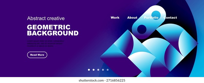Modernes Design von Website-Headern. Lebendige blaue Farbverläufe, geometrische Formen, Textelemente vorhanden. Sauberes Layout, professionelle Ästhetik.