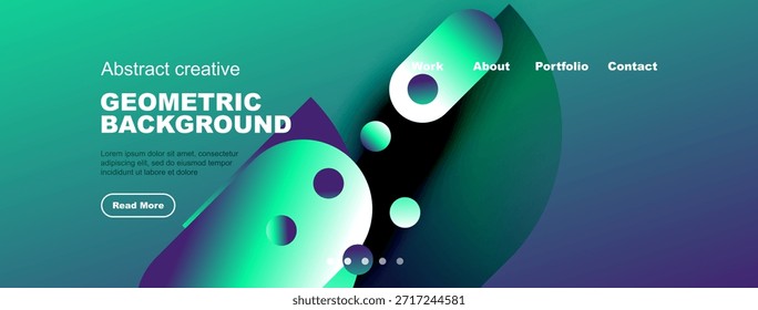 Diseño moderno de cabecera de Sitio web. Colores vibrantes, Formas geométricas, Elementos de texto presentes. Diseño limpio para la interfaz digital.