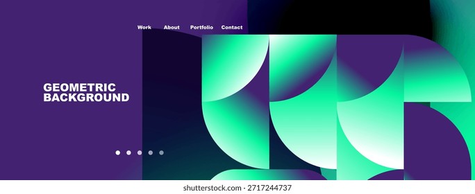 Modernes Design von Website-Headern. Lebendige geometrische Formen, violetter Hintergrund, Navigationsmenü sichtbar. Sauber, professionell ästhetisch.