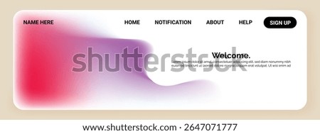A modern website header with a soft gradient wave design in shades of pink and purple on the left side. 