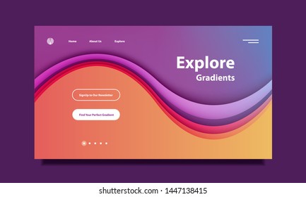 Modern website landing page header template with vibrant gradients in paper cut art style
