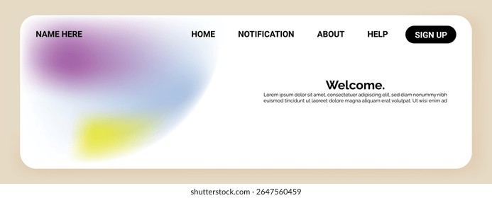 A modern website layout featuring a soft gradient of purple, blue, and yellow on 