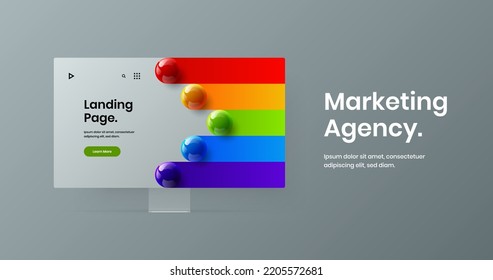 Modern website screen design vector concept. Original monitor mockup banner illustration.