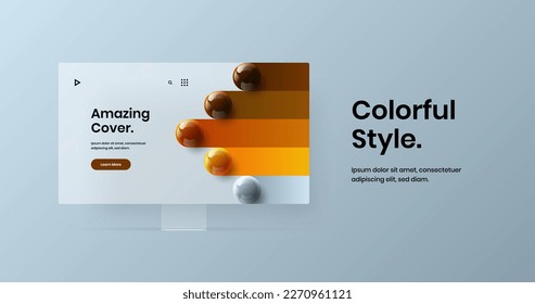 Modern website screen vector design template. Vivid monitor mockup landing page layout.