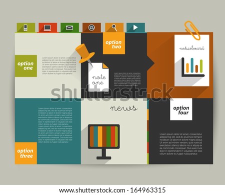 Modern website template. Colorful minimalistic option banner. Vector illustration. Box diagram. Blog, noticeboard background.
