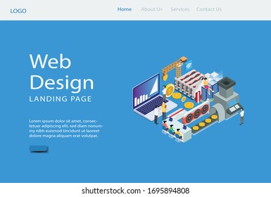 Modern Website template design. Modern Isometric vector illustration concept of web page design for website and mobile website development. Easy to edit and customize. 