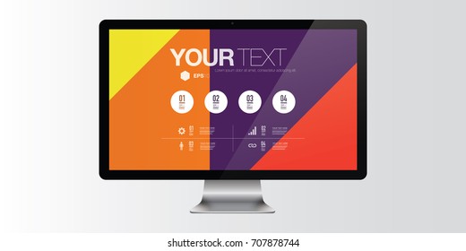 Modern website template with realistic 3D computer monitor and design elements 
Eps 10 stock vector illustration 