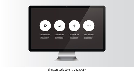 Modern website template with realistic 3D computer monitor and design elements 
Eps 10 stock vector illustration 