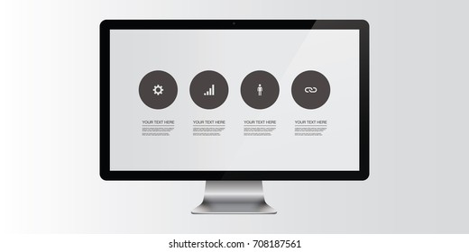 Modern website template with realistic 3D computer monitor and design elements 
Eps 10 stock vector illustration 