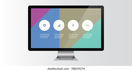 Modern website template with realistic 3D computer monitor and design elements 
Eps 10 stock vector illustration 