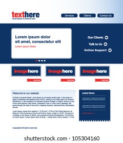modern website template, red and blue home page design with space for text