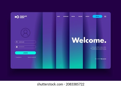 Modern website template for websites, landing pages or apps. Login page, Violetgreen color design, Neon esthetic