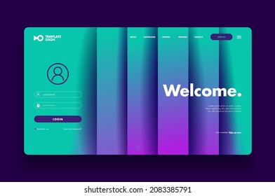 Modern website template for websites, landing pages, or apps. Login page, GreenPink color design, NFlat, neon esthetic