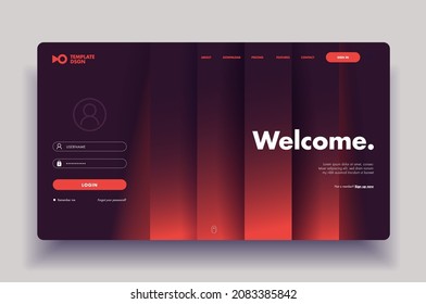 Modern website template for websites, landing pages or apps. Login page, deep red color design