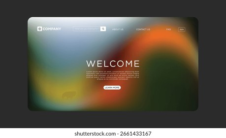 Moderne Website-Vorlage mit Willkommenstext und lebendigem abstraktem Hintergrund-Design-Element