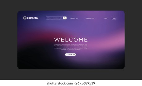 Modern website welcome page design with elegant gradient background and call to action