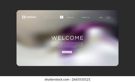 Plantilla moderna de la página de bienvenida del Sitio web con el fondo borroso y la barra de navegación simple