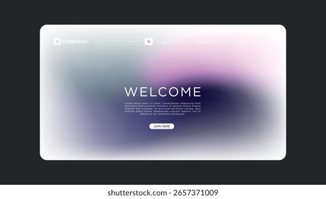 Modern website welcome screen design with gradient blur and call to action button