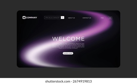 Moderner Website-Begrüßungsbildschirm mit elegantem Design und lebendigem violettem Lichteffekt