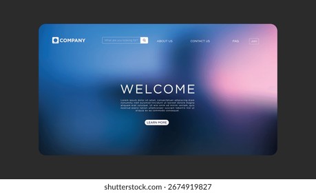 Modern website welcome screen with gradient background for business or startup landing page