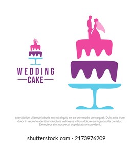 Modern Wedding Cake Vector Logo Template. Wedding Cake Shop Logo Template. Wedding Couple And Wedding Cake Design. Colorful Cake Shop Logo Design. 