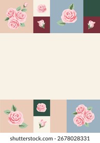 Diseño moderno de la invitación de la tarjeta de la Boda con las rosas rosadas y los bloques pastel geométricos