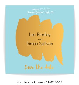 Modern wedding card. Vector wedding card. Gold strokes handmade. Wedding card with gold decor.