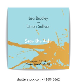 Modern wedding card. Vector wedding card. Gold strokes handmade. Wedding card with gold decor.
