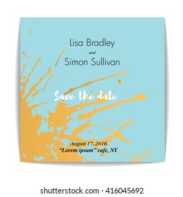 Modern wedding card. Vector wedding card. Gold strokes handmade. Wedding card with gold decor.
