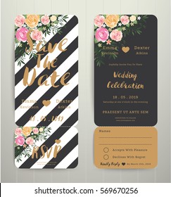 modern wedding invitation black and white stripes background save the date card with rsvp set, modern style