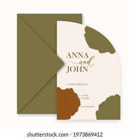 Modern wedding invitation, burnt orange wedding invitation template, arch shape with leaf shadow and handmade calligraphy