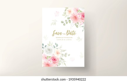 Modern wedding invitation card with beautiful flowers