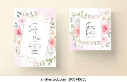 Modern wedding invitation card with beautiful flowers