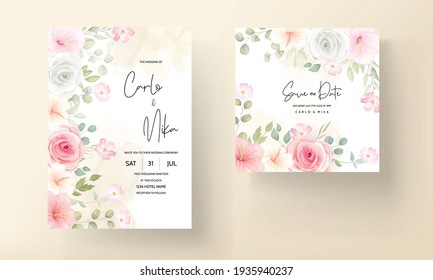 Modern wedding invitation card with beautiful flowers