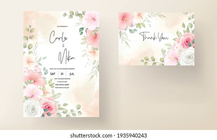 Modern wedding invitation card with beautiful flowers