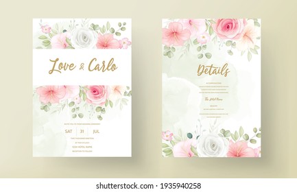 Modern wedding invitation card with beautiful flowers