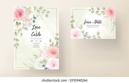 Tarjeta de invitación a la boda moderna con hermosas flores