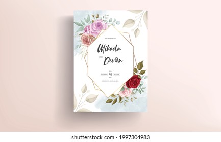 Modern wedding invitation card with beautiful flowers