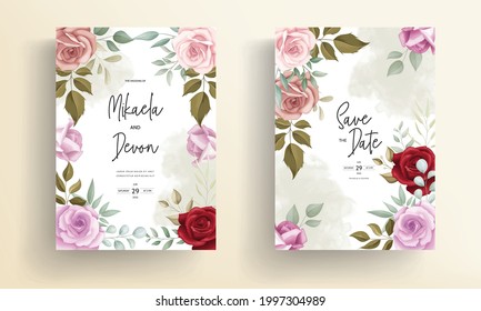Modern wedding invitation card with beautiful flowers