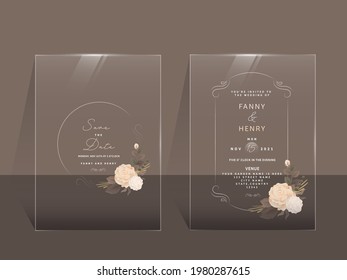 Modern Wedding Invitation Card In Front And Back Side On Brown Background.