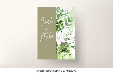 modern wedding invitation card with greenery floral watercolor