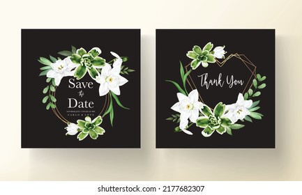 modern wedding invitation card with greenery floral watercolor