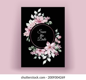 Modern wedding invitation card red with beautiful flowers 