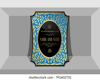 Modern Wedding Invitation Cards Golden pattern on a white background.