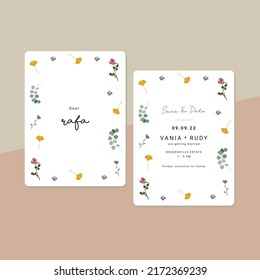 modern wedding invitation with colorful flowers doodle