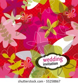 Modern wedding invitation design with flower pattern in vector